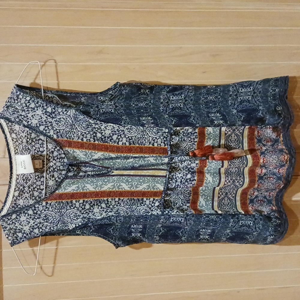 Knox Rose Multicolor Boho Sleeveless Blouse - Navy, Rust, Teal